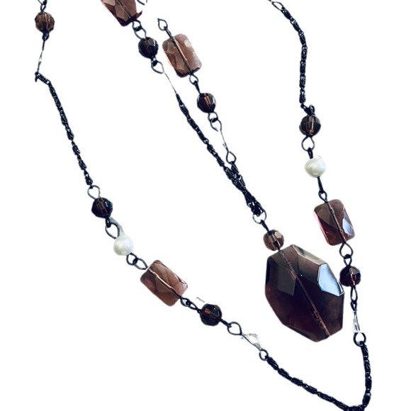 Premier designs signed purple crystals pearls 2 strand necklace - Picture 4 of 5